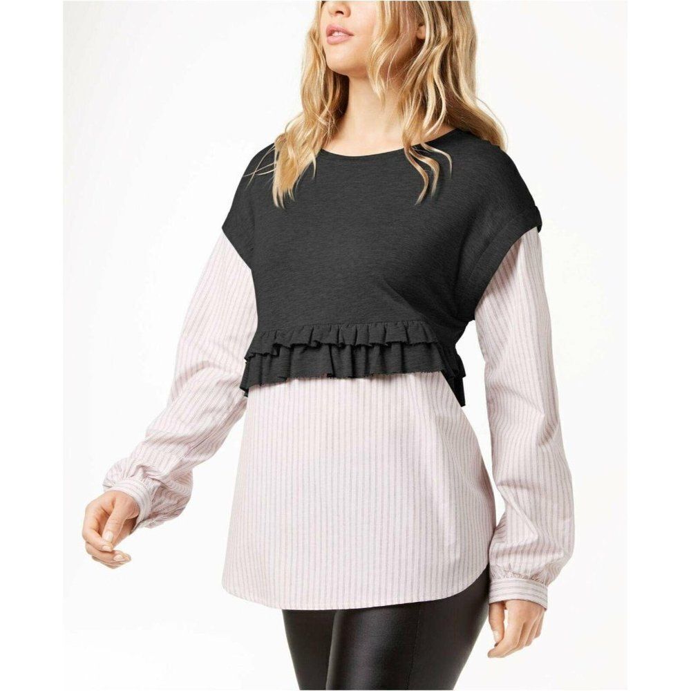 KENSIE $79 Layered-Look Long-Sleeve Sweater Top Small NEW